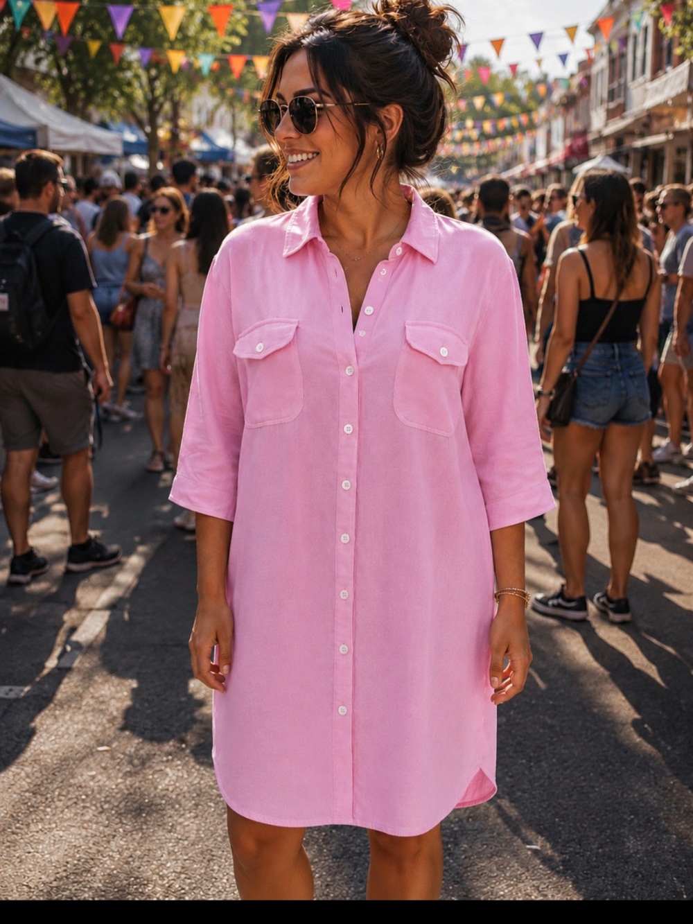 Beautiful Outerknown Pastel Pink Button-Down Midi Shirt Dress❤️L